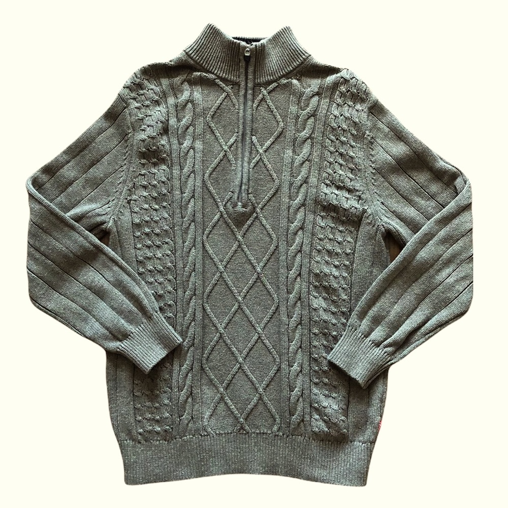 Izod Long Sleeve 1/4 zip cable knit Taupe Sweater Sz. S